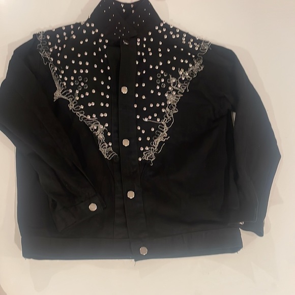 371. LAST 1! DENIM BLACK STUD FRINGE JACKET CLEARANCE - Picture 5 of 6